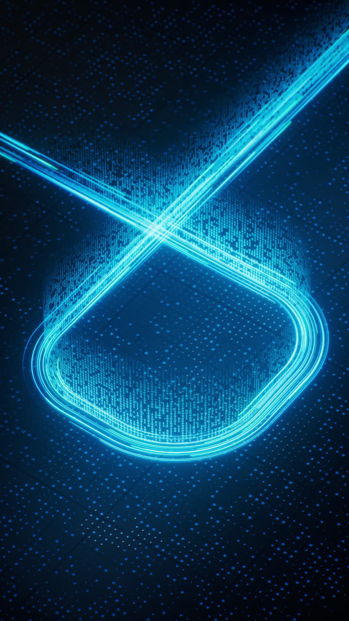 Flowing neon lines with binary data background, 3d rendering