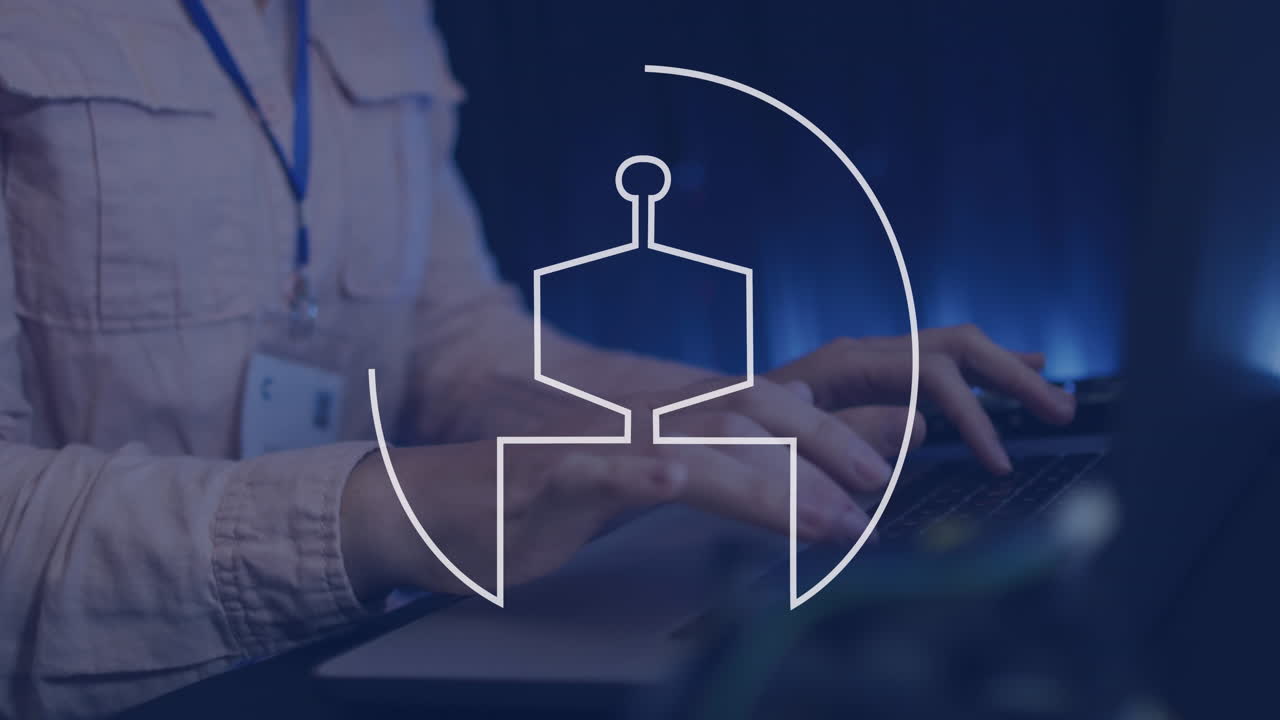 animación de procesamiento de datos ai e icono sobre hombre de negocios caucásico usando portátil