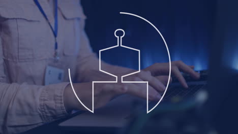 animación de procesamiento de datos ai e icono sobre hombre de negocios caucásico usando portátil