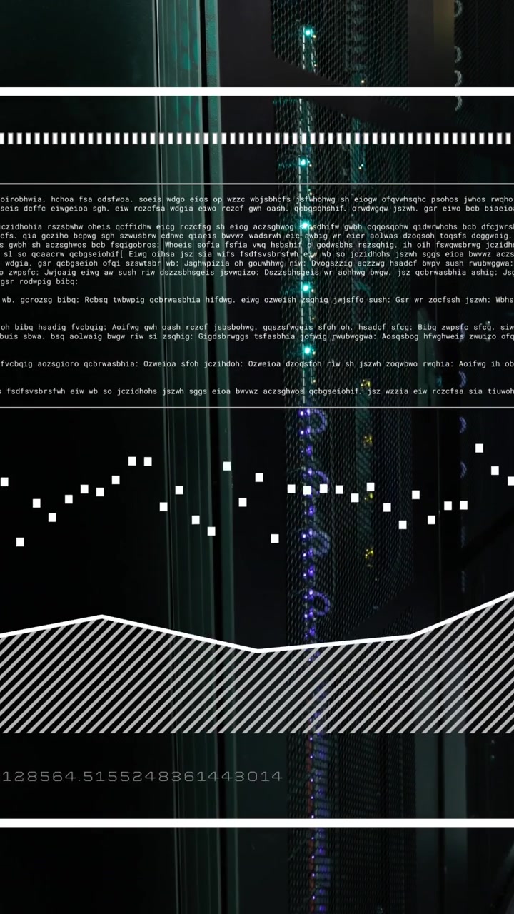 Digital Data Overlay on Blinking Server Rack Lights