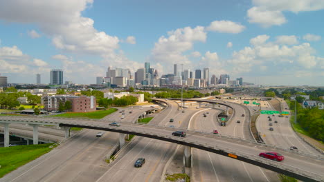 aerial view of houston skyline and highway system