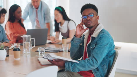 face, business and black man in office