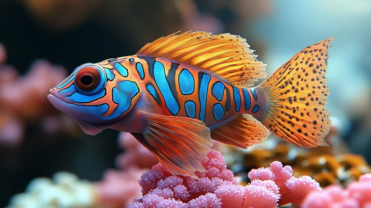 Colorful fish swimming among coral reefs. A vibrant fish glides gracefully through a lush coral reef, showcasing its striking colors and patterns.