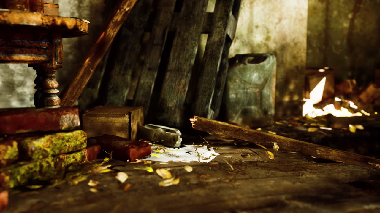 폐허가 된 버려진 식물로 뒤 ⁇ 인 내부