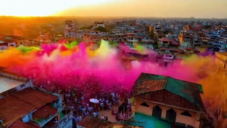 célébration de holi dans un cadre urbain