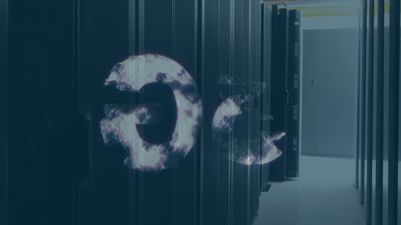 Animation of 5g text over server room