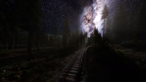 the milky way above the railway and forest