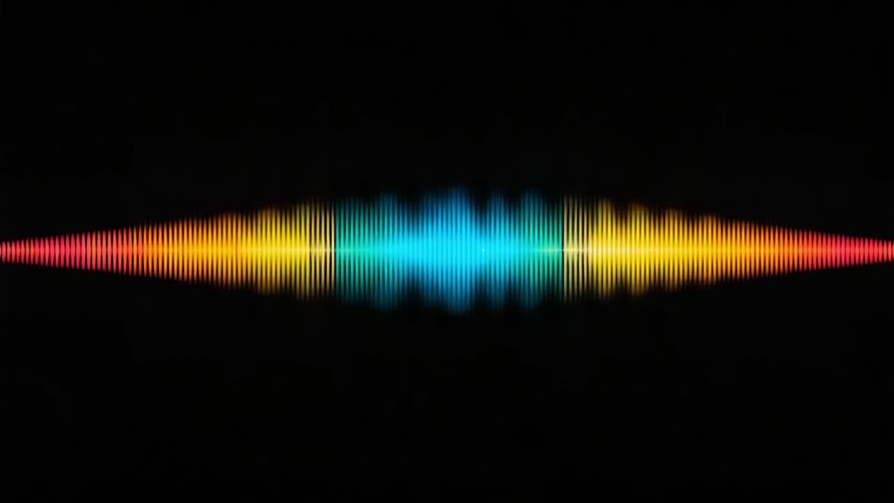 Vibrant Audio Spectrum Visualization: A Stunning Representation of Sound Waves with Dynamic Colors from Red to Blue Highlighting Energy and Frequency Variation