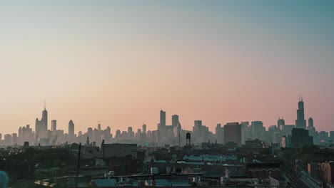 early calm morning, sunrise view of chicago city skyline