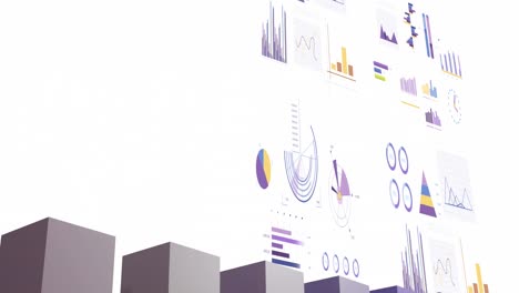 animación de estadísticas y procesamiento de datos financieros sobre fondo blanco