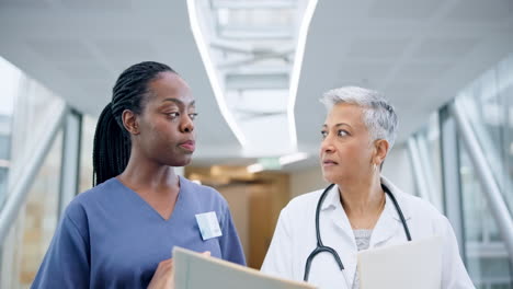 doctor team, folder and nurse talking