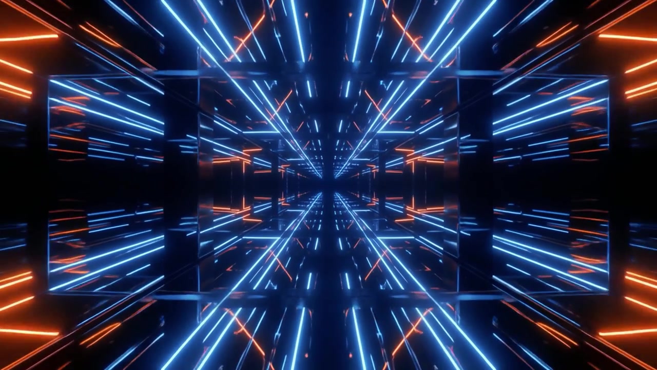 Futuristic Tunnel with Glowing Blue and Orange Neon Lights
