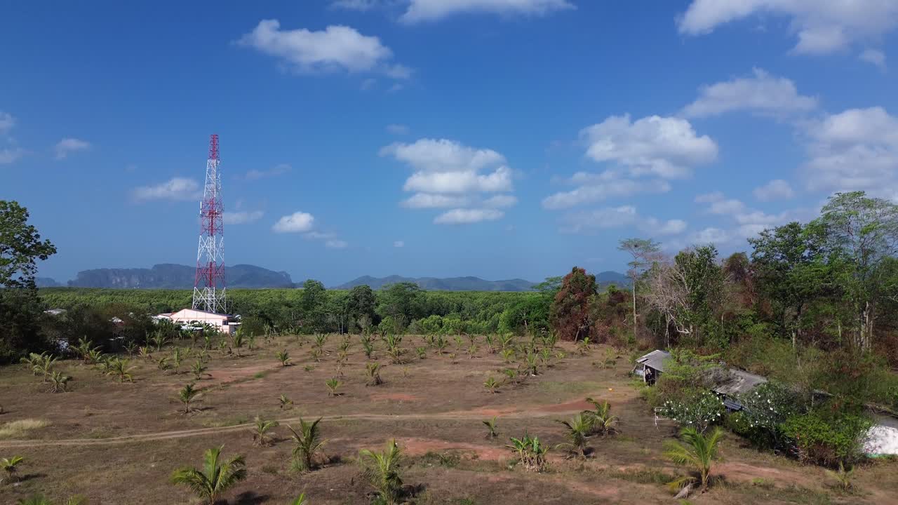 Rekaman drone yang naik di atas pepohonan tropis lebat menyingkap pemandangan alam yang menakjubkan dengan kehijauan subur dan hutan yang tak tersentuh menciptakan pemandangan udara sinematik di Krabi, Thailand selatan