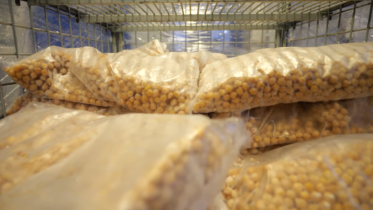 Close up shot of food raw materials on food factory shelves