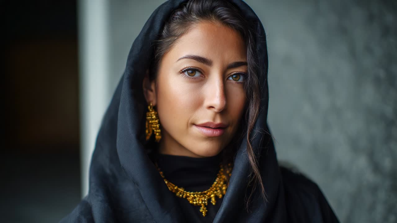 Woman with Headscarf and Gold Jewelry