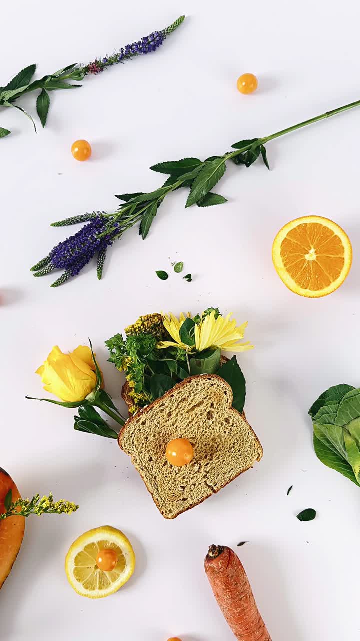 Colorful Food Arrangement with Flowers