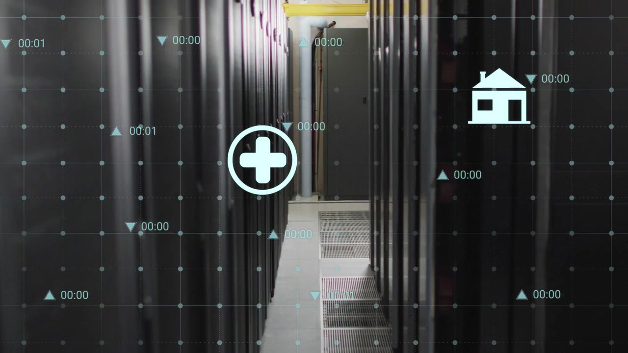 Datafeed starter og viser ikoner for energi til bil, der vises hen over servergangen, der kortlægger forbrug.