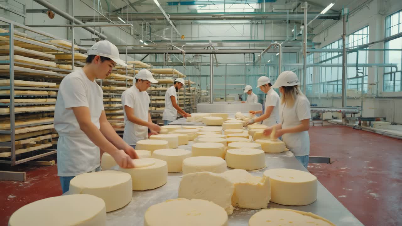 Cheese production in a factory