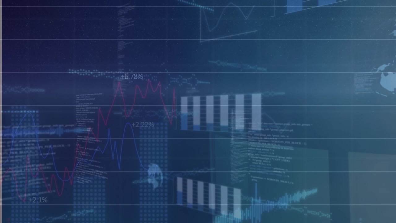A digital interface with moving information, readings, and graphs