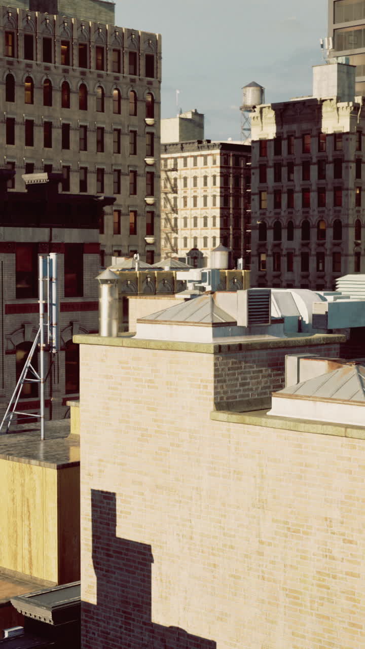 Urban rooftops capturing late afternoon light in a vibrant city