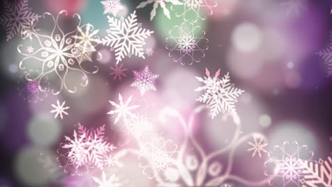 4k seamless loop beautiful pink bokeh snowflakes motion abstract in the pink cloud. animation 3d abstract motion flash background for intro title greeting holiday festive, new year, christmas, event