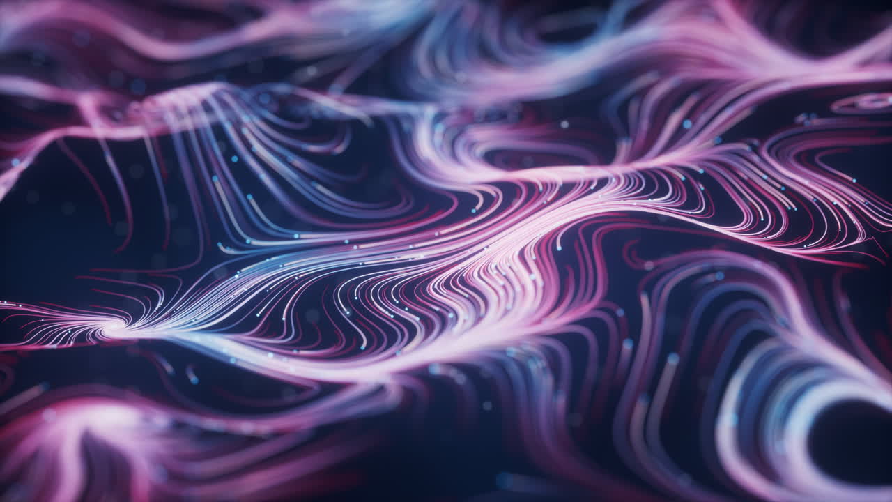 Wave particles lines with swirling pattern, 3d rendering.