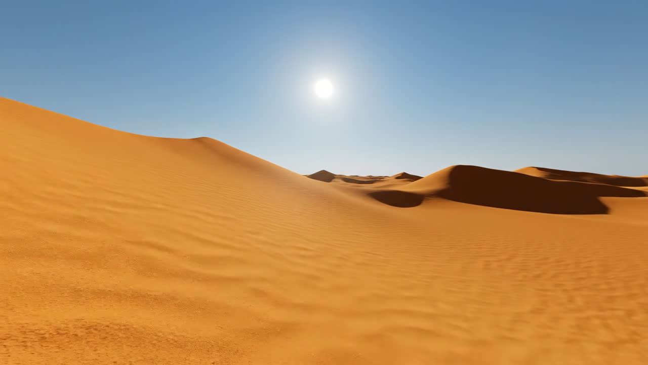 Vast Desert Landscape with Sand Dunes and Bright Sun