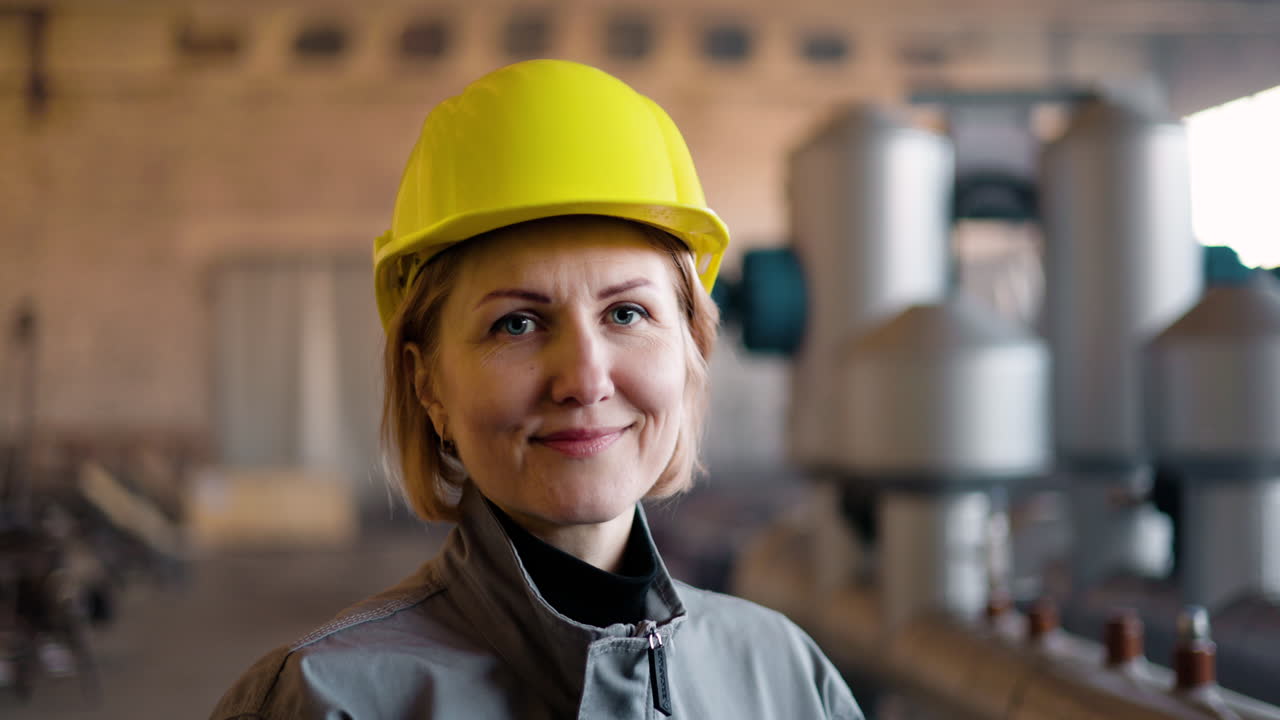 mujer rubia en la fábrica