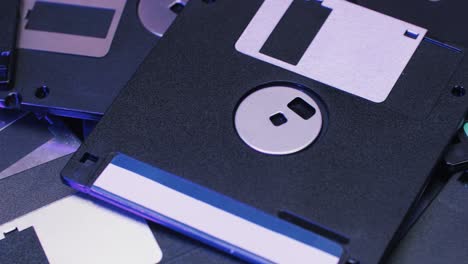 using diskette for old computer. music recorder, playing retro computer games. vintage device for office, obsolete technology. . high quality 4k footage