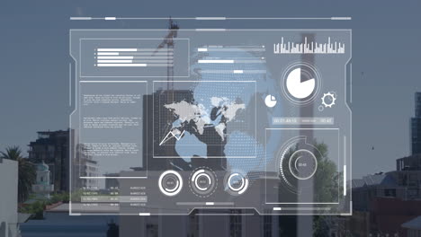 Animación-Del-Procesamiento-De-Datos-Sobre-Pantalla-Y-Paisaje-Urbano