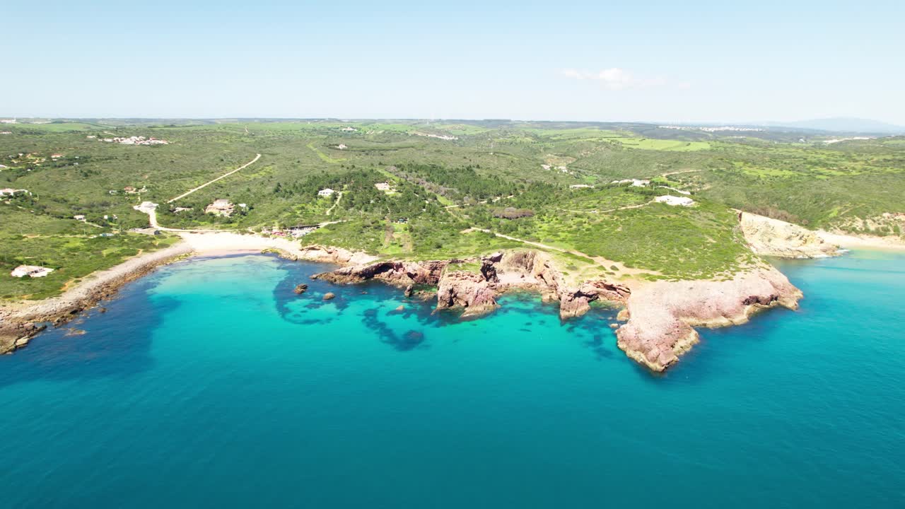 Picturesque Landscape Of Calm Blue Sea, Cove And Turquoise Water. - aerial shot