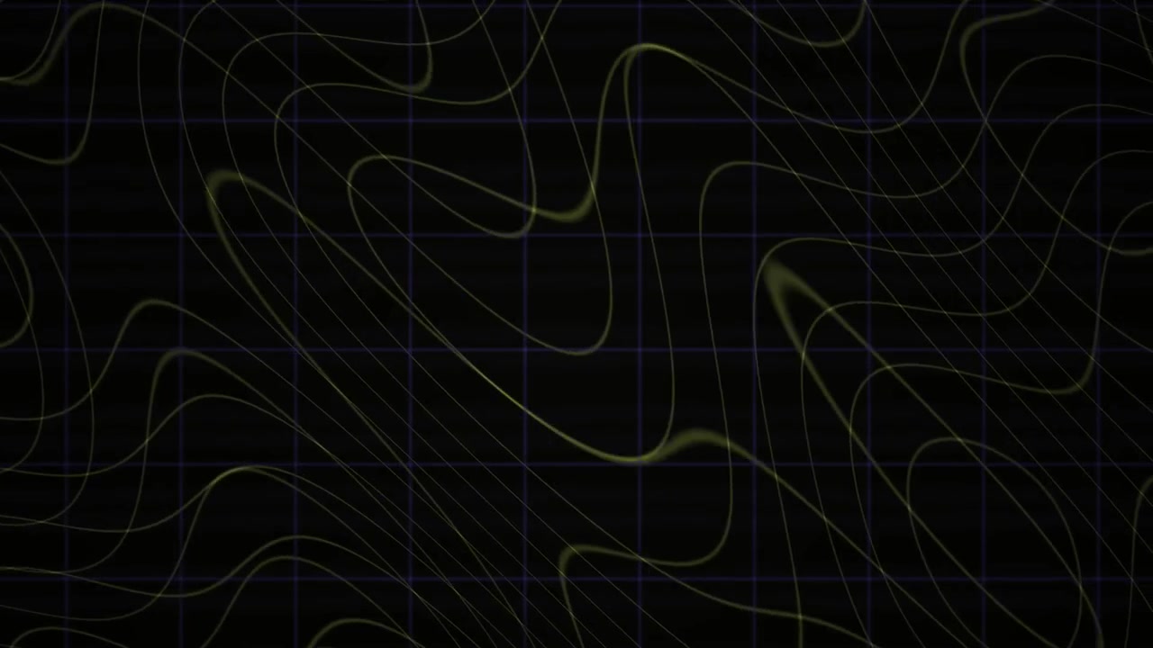 Abstract Glowing Wavy Lines Moving on a Dark Grid Background