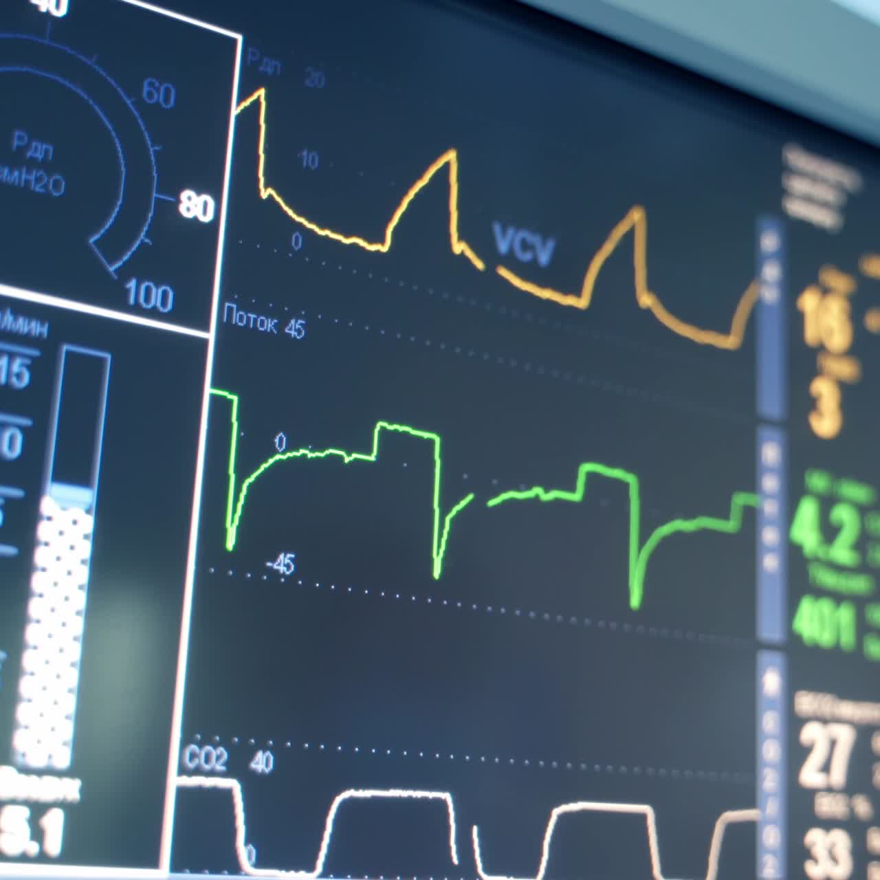 Monitors of modern medical equipment. Patient condition on the monitor in operating room