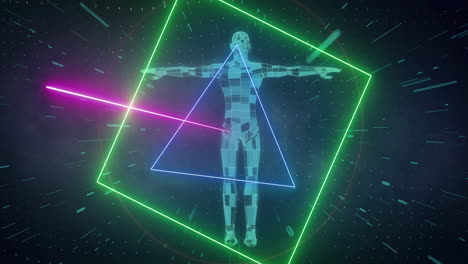 animación del cuerpo humano con formas de neón y procesamiento de datos