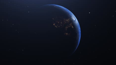 animated movement of planet earth in its darkest part in space