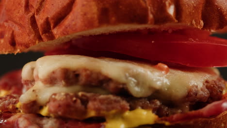 close-up of a delicious cheeseburger