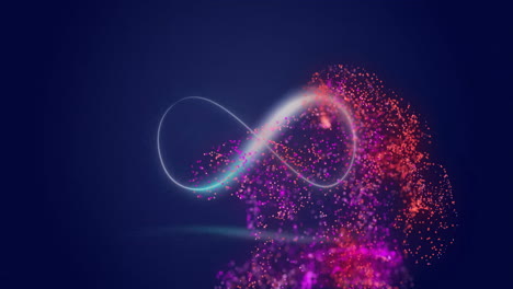 animation of glowing pink mesh moving over infinity sign on blue background