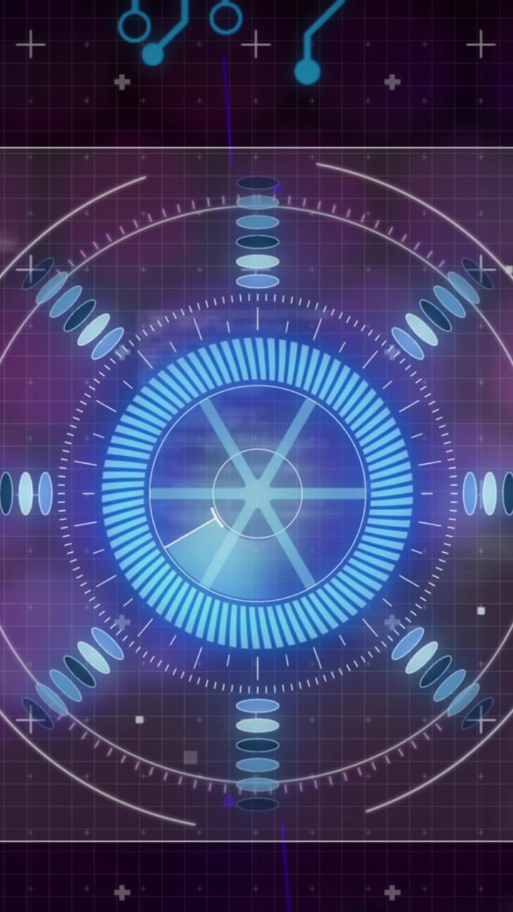 Animation of data processing with scope scanning on black background