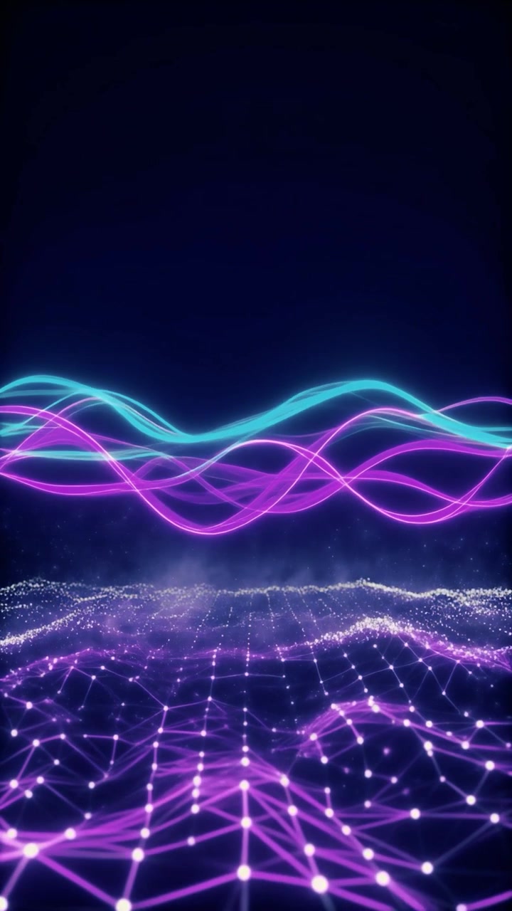 Abstract Digital Network Grid with Glowing Neon Waves