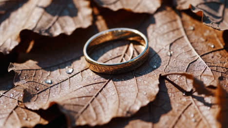 golden ring on autumn leaves