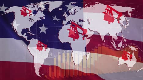 Animation-Von-Pumpenhebern-über-Wortkarte-Und-Flagge-Der-USA