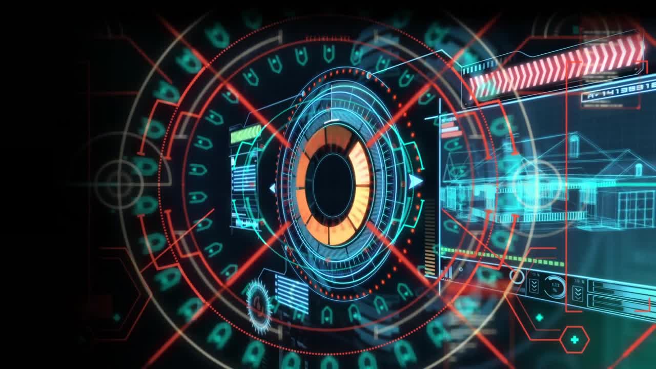 Animation of scope scanning and data processing on black background