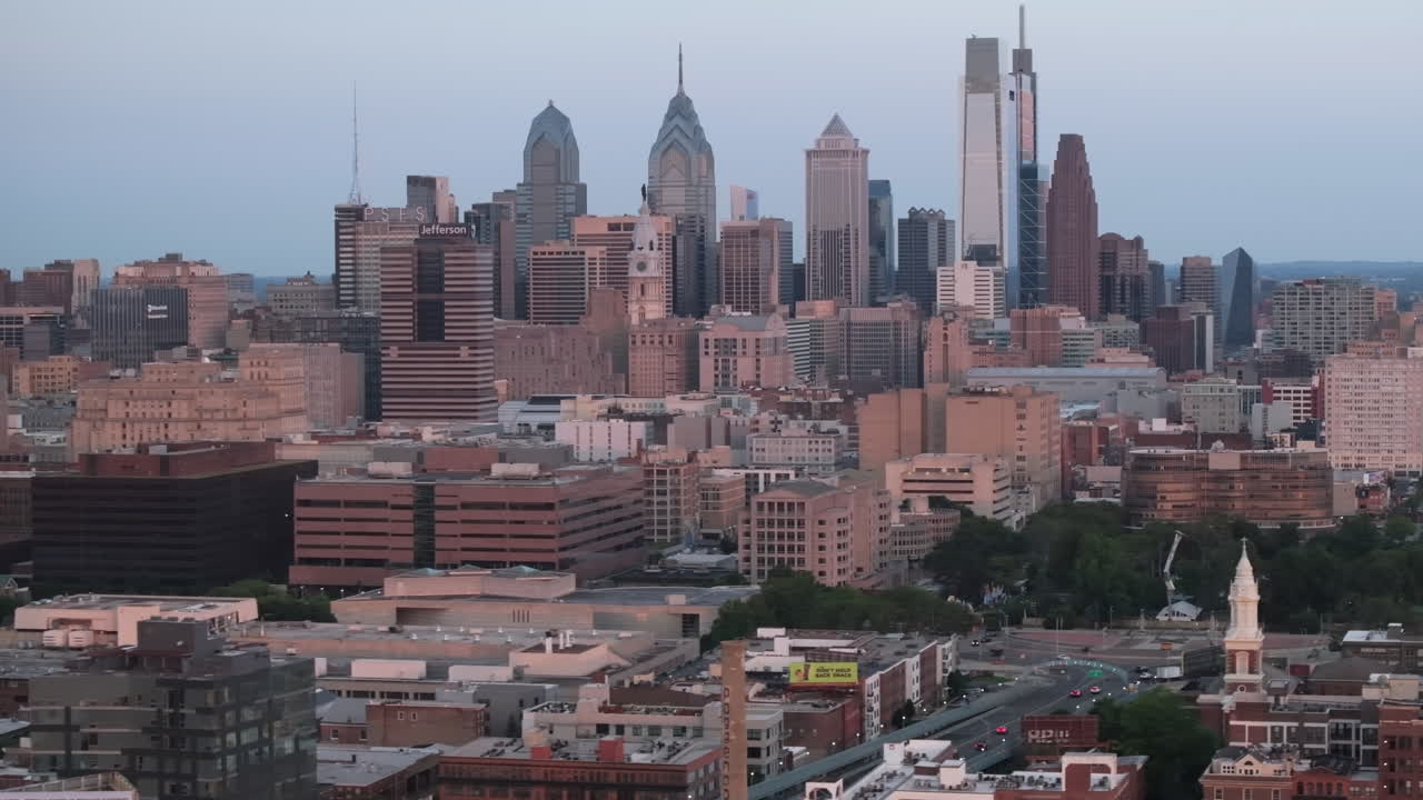 Aerial view of Downtown Philadelphia on a summer morning