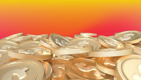 Animation-of-gold-coins-on-yellow-and-red-background