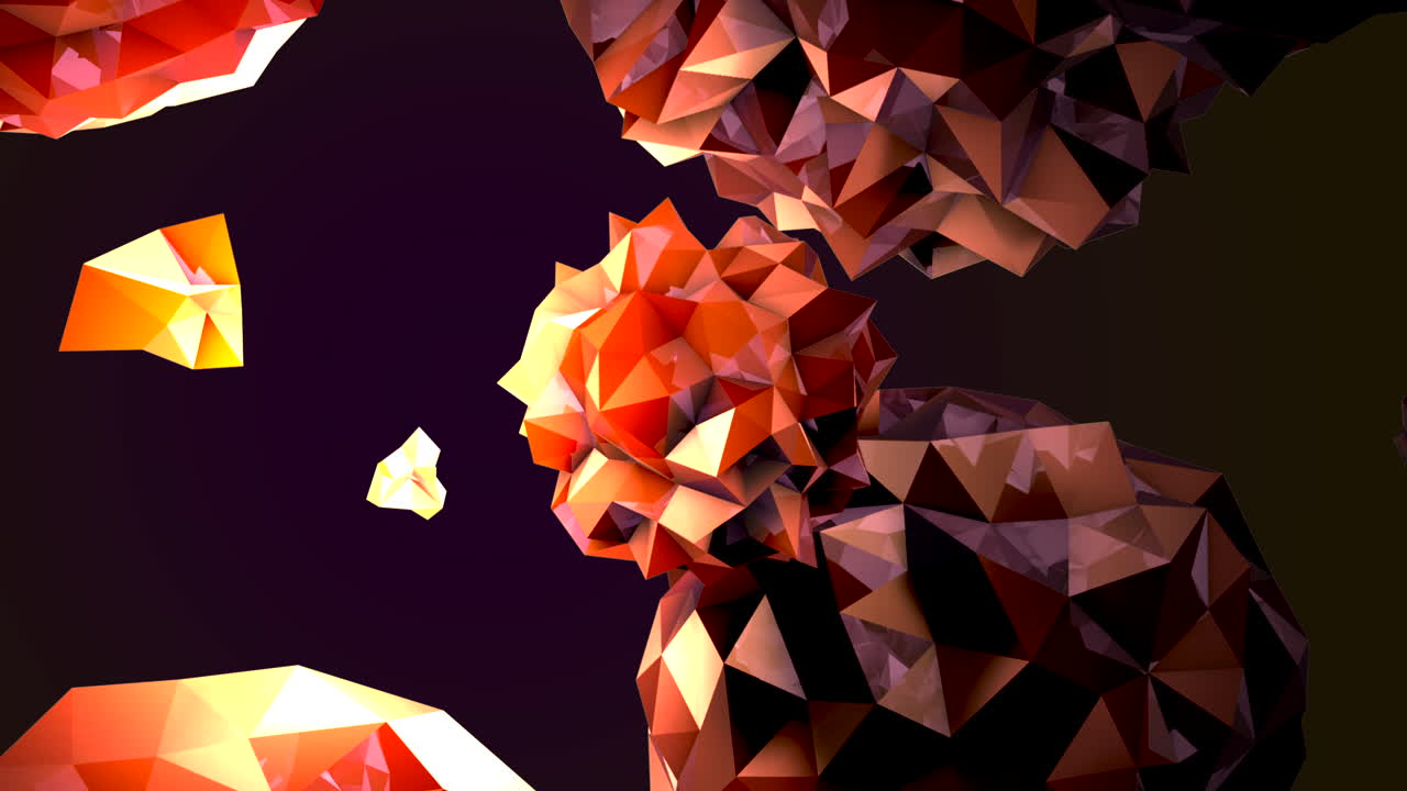 Futuristic red liquid orb and triangles on dark black gradient