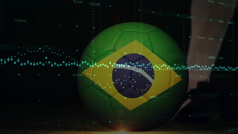 brazilian flag soccer ball with data visualization animation over dark background
