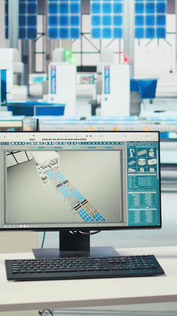 Vertical Video Pc In Solar Panels Manufacturing Plant Used To Study Solar Energy Systems