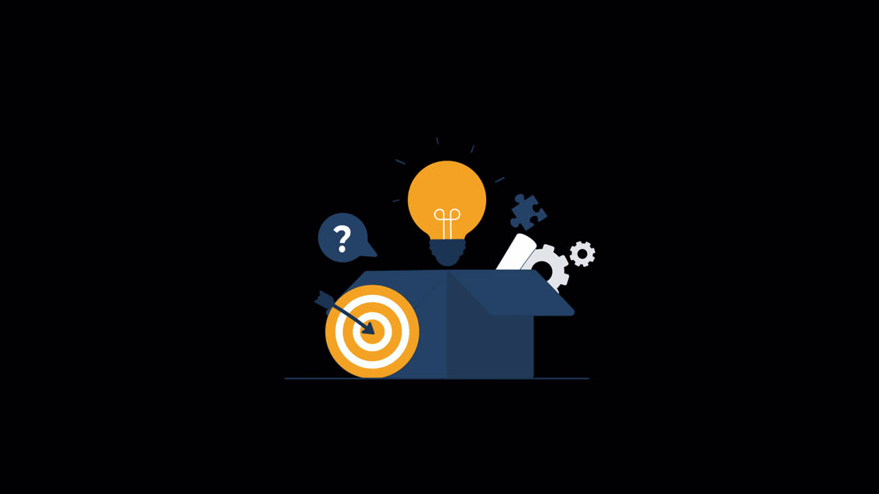 Animated Box Revealing Idea Lightbulb and Business Solution Symbols