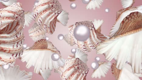 conchas de mar con perlas cayendo.