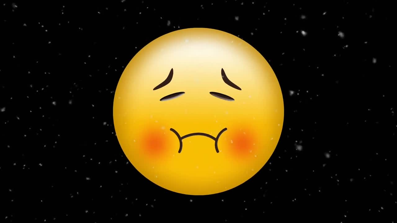 검은 바탕에 하 ⁇  반점이 떨어지는 병에 걸린 이모지 아이콘의 애니메이션